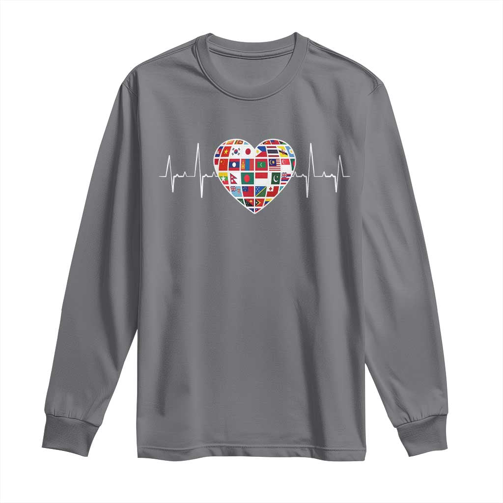 AAPI Heritage Month Heartbeat Heart Asian American and Pacific Islander Countries Flag Long Sleeve Shirt