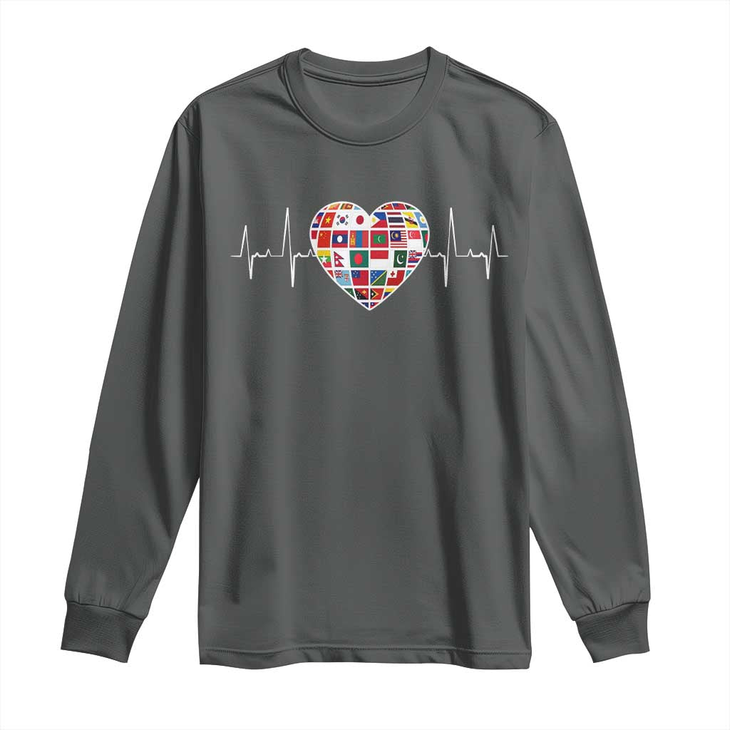 AAPI Heritage Month Heartbeat Heart Asian American and Pacific Islander Countries Flag Long Sleeve Shirt