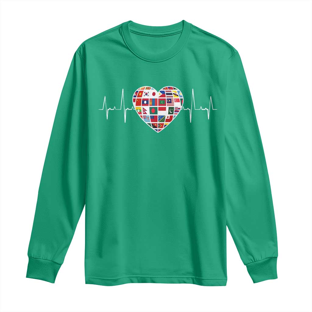 AAPI Heritage Month Heartbeat Heart Asian American and Pacific Islander Countries Flag Long Sleeve Shirt
