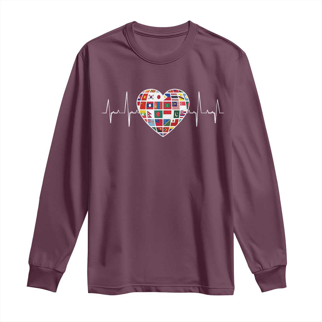 AAPI Heritage Month Heartbeat Heart Asian American and Pacific Islander Countries Flag Long Sleeve Shirt