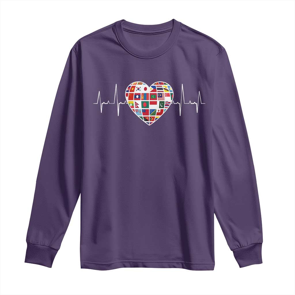 AAPI Heritage Month Heartbeat Heart Asian American and Pacific Islander Countries Flag Long Sleeve Shirt