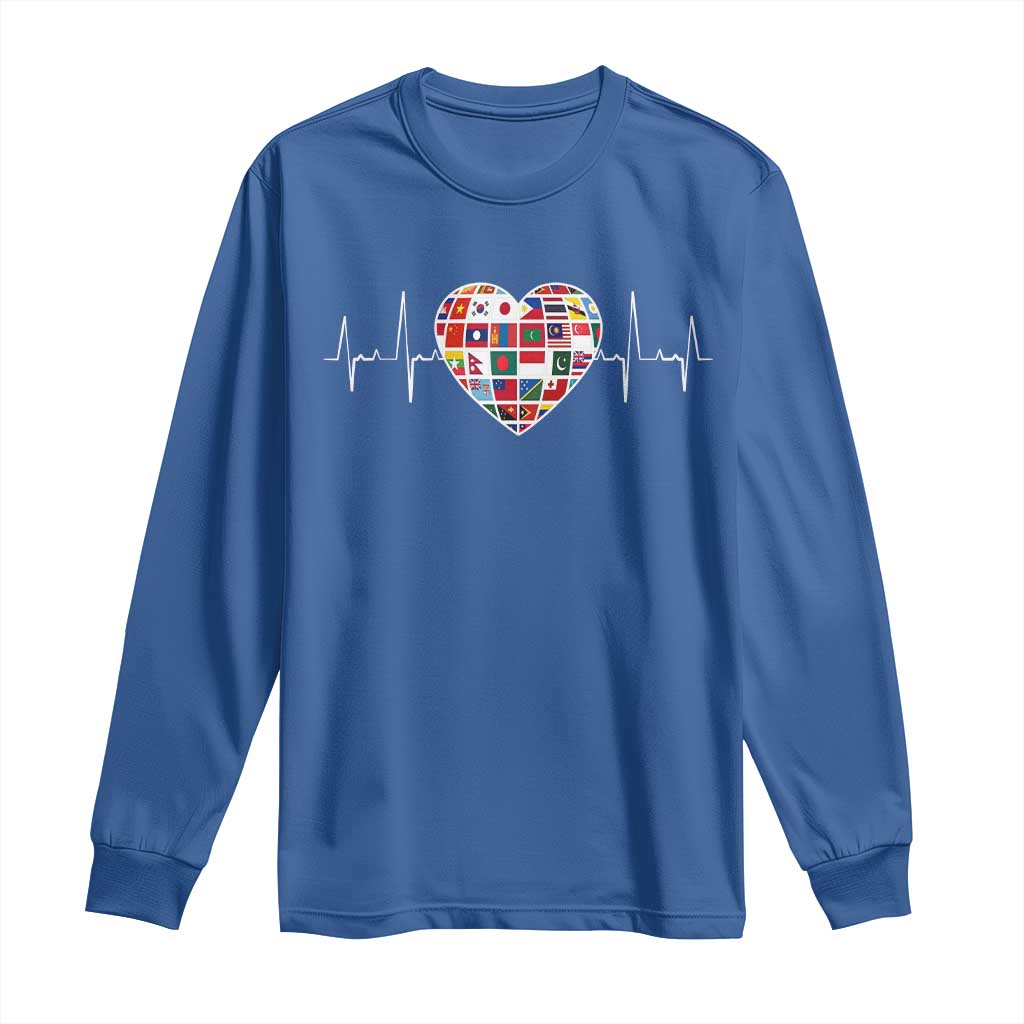 AAPI Heritage Month Heartbeat Heart Asian American and Pacific Islander Countries Flag Long Sleeve Shirt