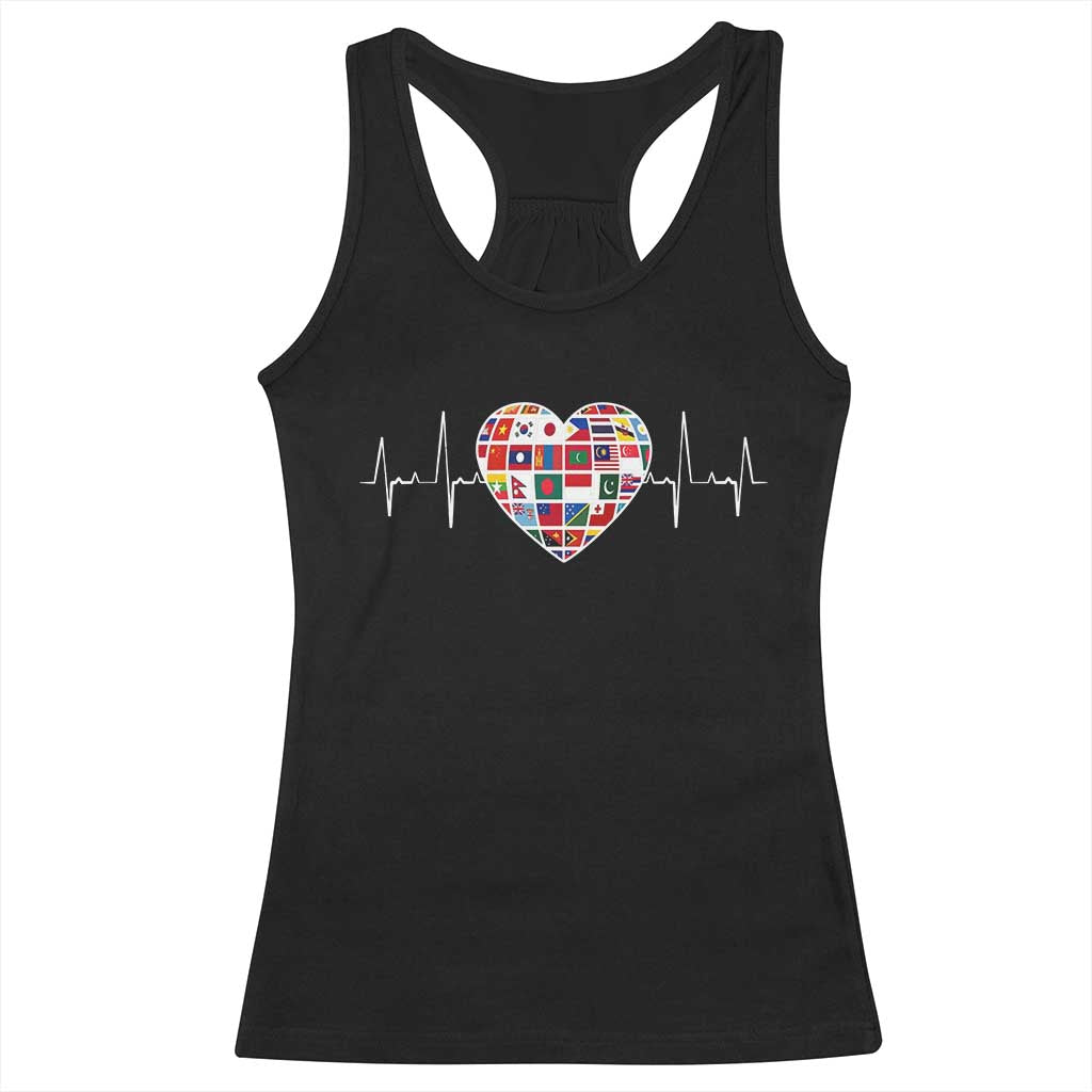 AAPI Heritage Month Heartbeat Heart Asian American and Pacific Islander Countries Flag Racerback Tank Top