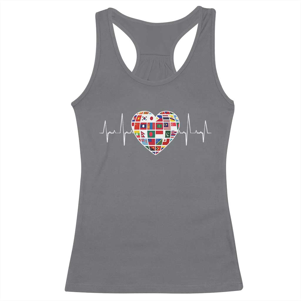 AAPI Heritage Month Heartbeat Heart Asian American and Pacific Islander Countries Flag Racerback Tank Top