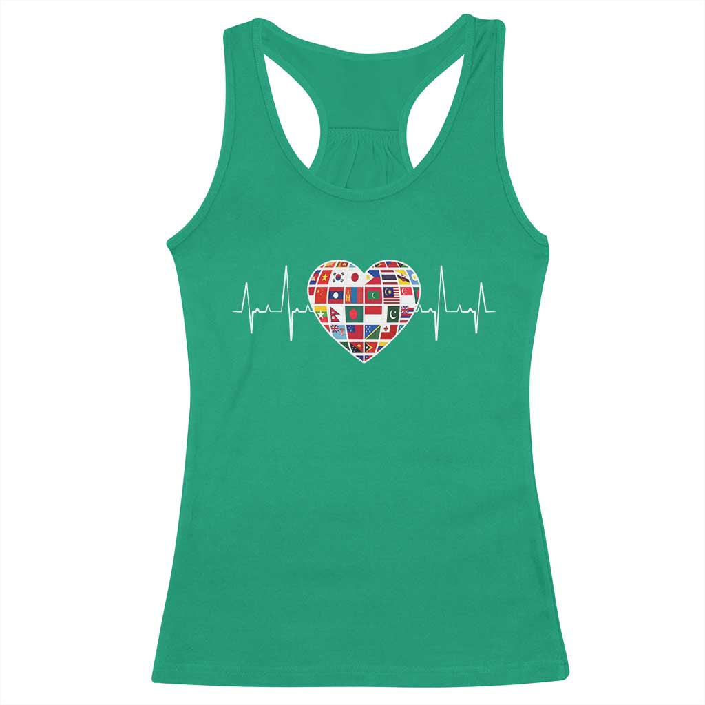 AAPI Heritage Month Heartbeat Heart Asian American and Pacific Islander Countries Flag Racerback Tank Top