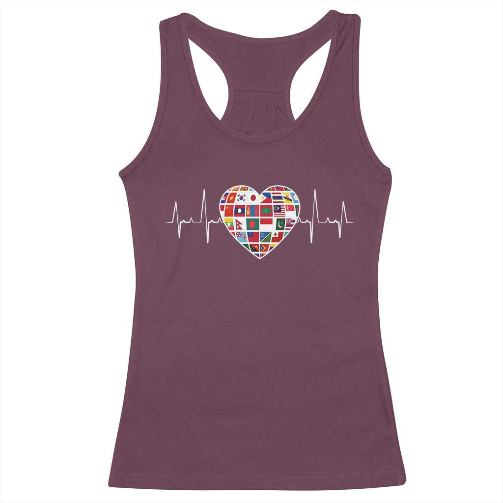 AAPI Heritage Month Heartbeat Heart Asian American and Pacific Islander Countries Flag Racerback Tank Top