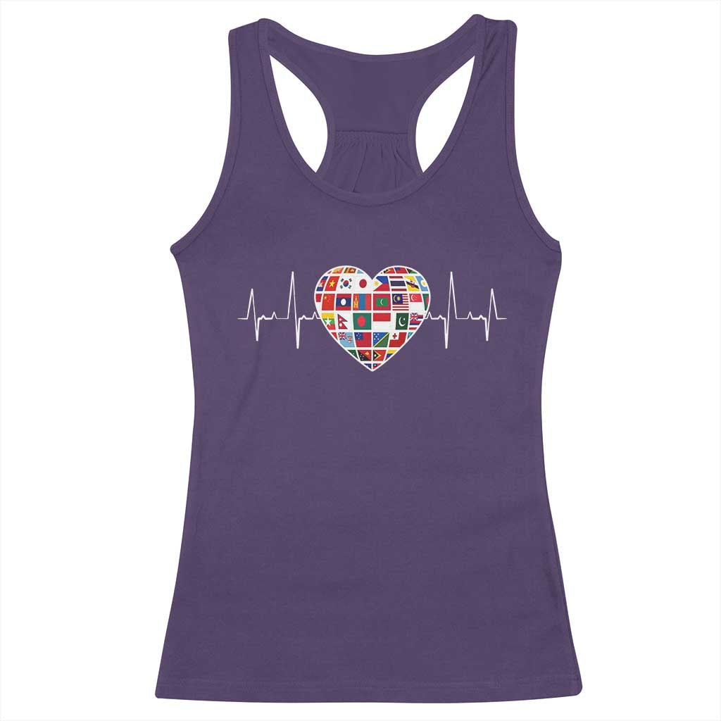AAPI Heritage Month Heartbeat Heart Asian American and Pacific Islander Countries Flag Racerback Tank Top