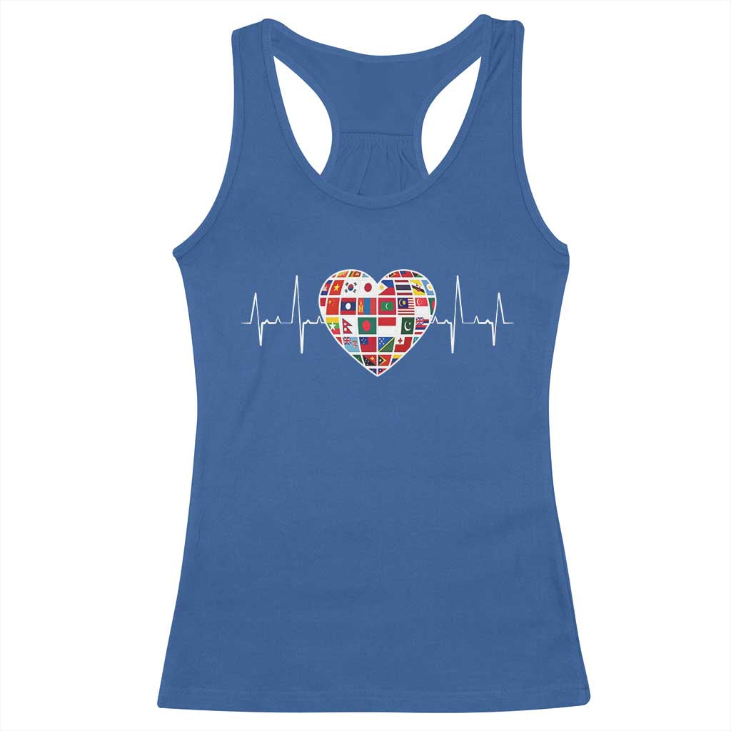 AAPI Heritage Month Heartbeat Heart Asian American and Pacific Islander Countries Flag Racerback Tank Top