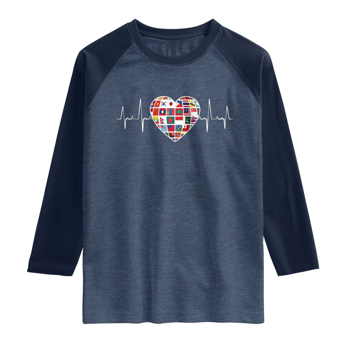 AAPI Heritage Month Heartbeat Heart Asian American and Pacific Islander Countries Flag Raglan Shirt