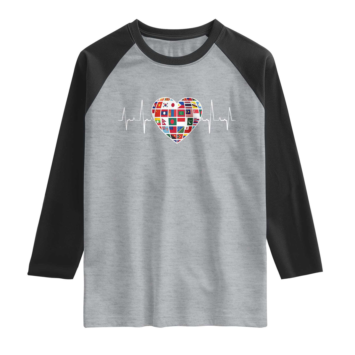 AAPI Heritage Month Heartbeat Heart Asian American and Pacific Islander Countries Flag Raglan Shirt