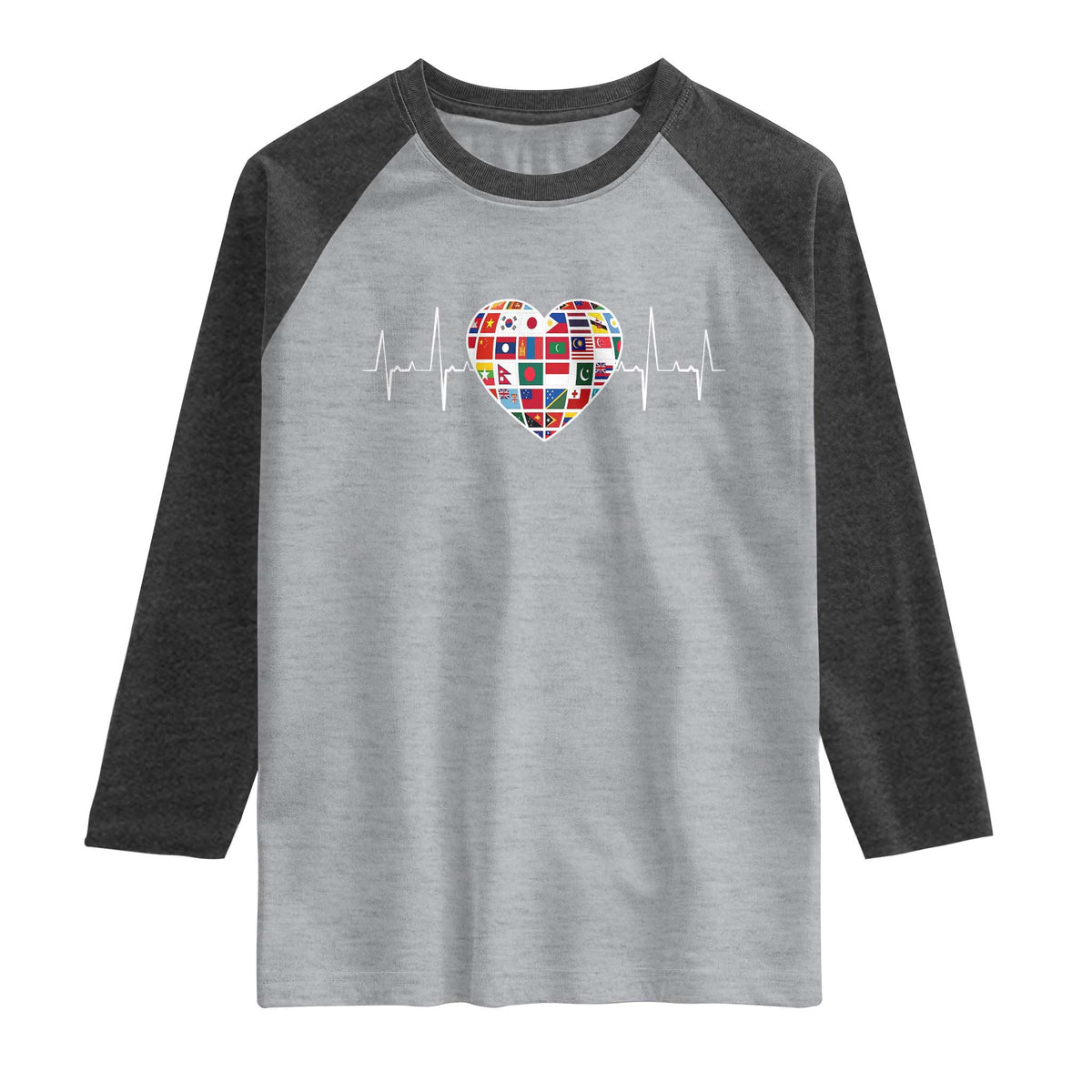 AAPI Heritage Month Heartbeat Heart Asian American and Pacific Islander Countries Flag Raglan Shirt