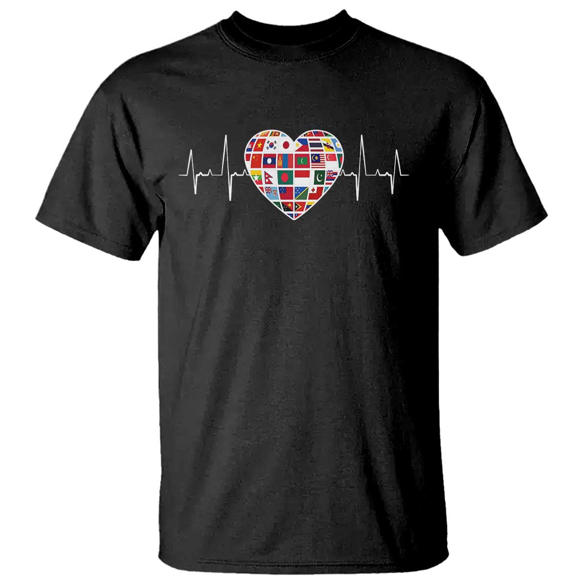 AAPI Heritage Month Heartbeat Heart Asian American and Pacific Islander Countries Flag T Shirt