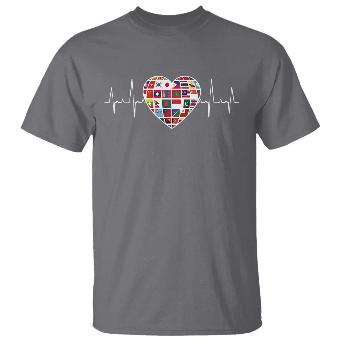 AAPI Heritage Month Heartbeat Heart Asian American and Pacific Islander Countries Flag T Shirt