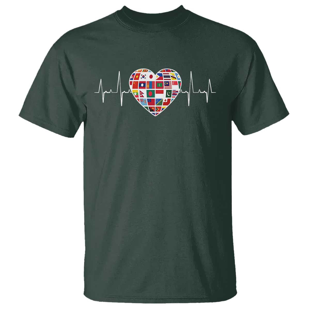 AAPI Heritage Month Heartbeat Heart Asian American and Pacific Islander Countries Flag T Shirt