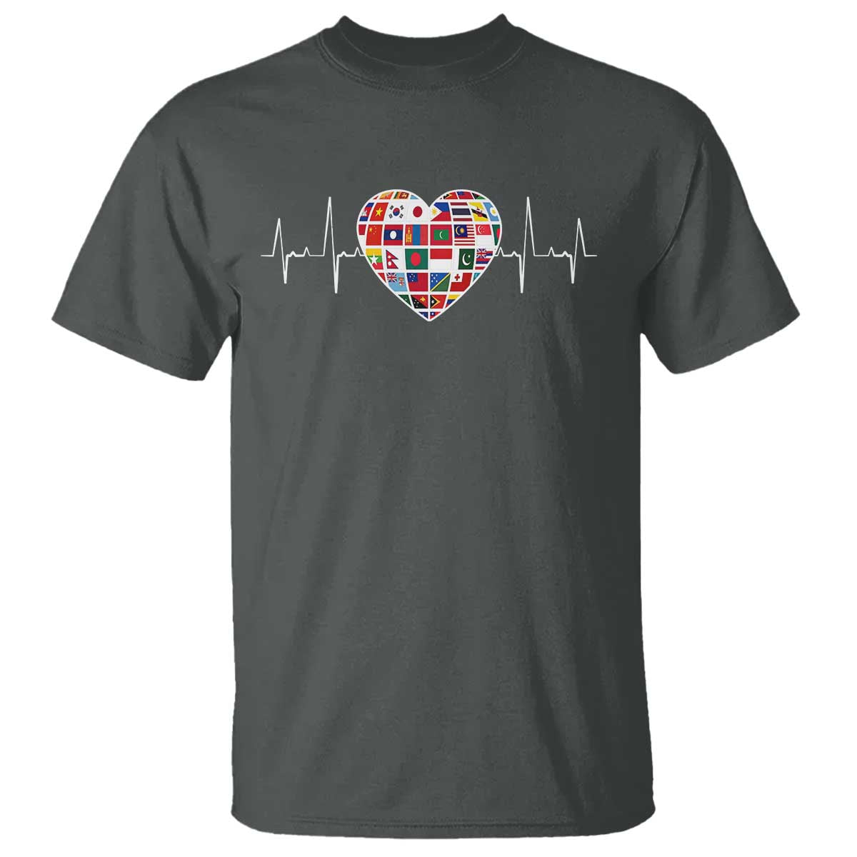 AAPI Heritage Month Heartbeat Heart Asian American and Pacific Islander Countries Flag T Shirt