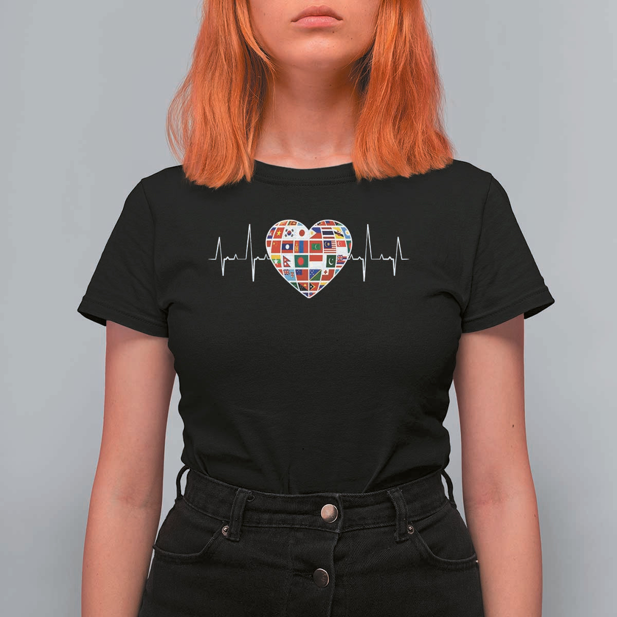 AAPI Heritage Month Heartbeat Heart Asian American and Pacific Islander Countries Flag T Shirt For Women