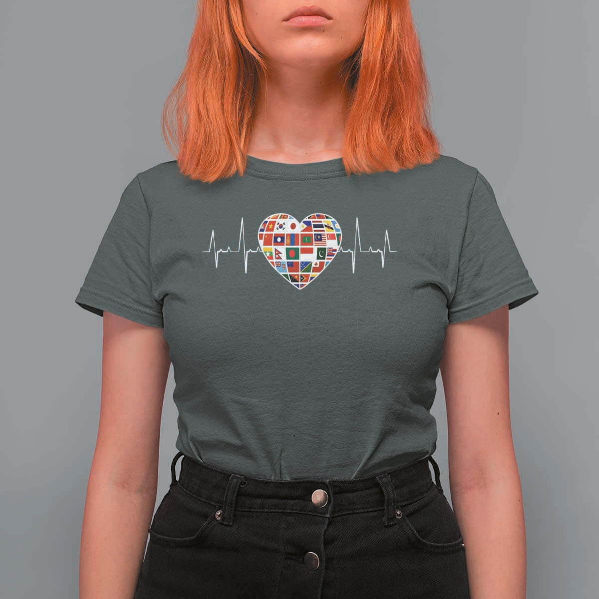 AAPI Heritage Month Heartbeat Heart Asian American and Pacific Islander Countries Flag T Shirt For Women