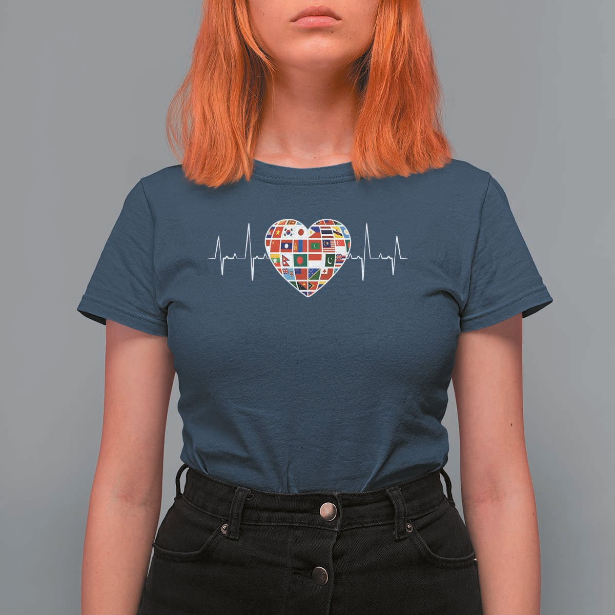 AAPI Heritage Month Heartbeat Heart Asian American and Pacific Islander Countries Flag T Shirt For Women