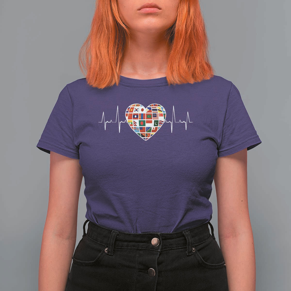 AAPI Heritage Month Heartbeat Heart Asian American and Pacific Islander Countries Flag T Shirt For Women