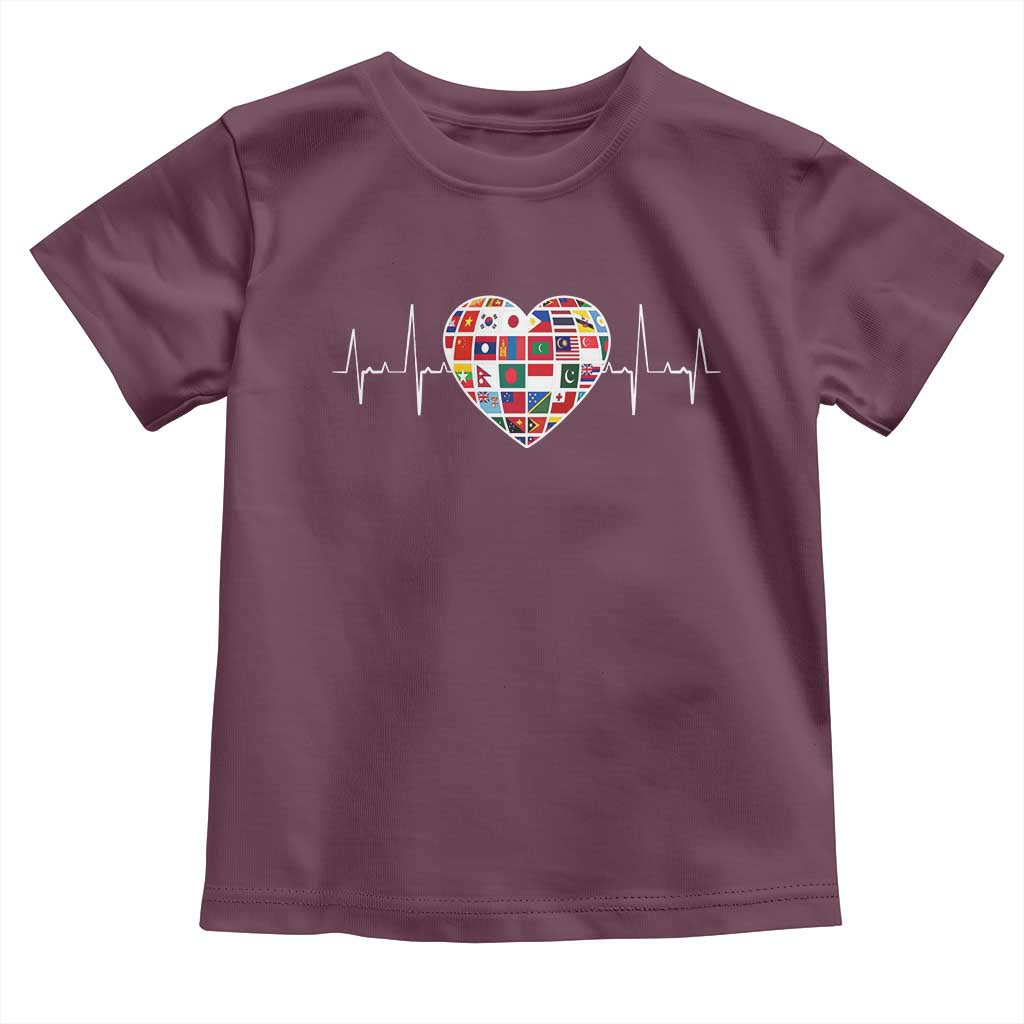 AAPI Heritage Month Heartbeat Heart Asian American and Pacific Islander Countries Flag Toddler T Shirt