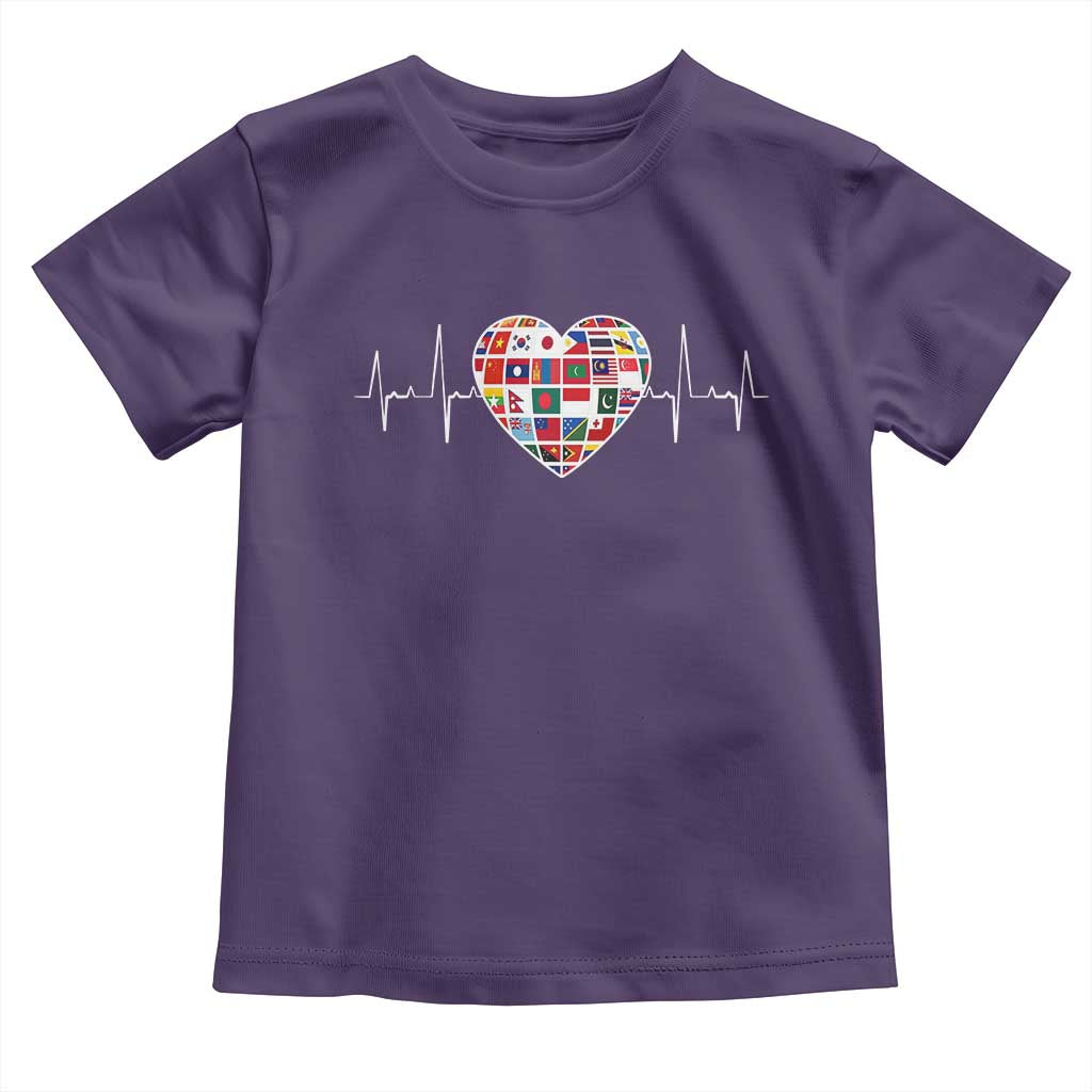 AAPI Heritage Month Heartbeat Heart Asian American and Pacific Islander Countries Flag Toddler T Shirt