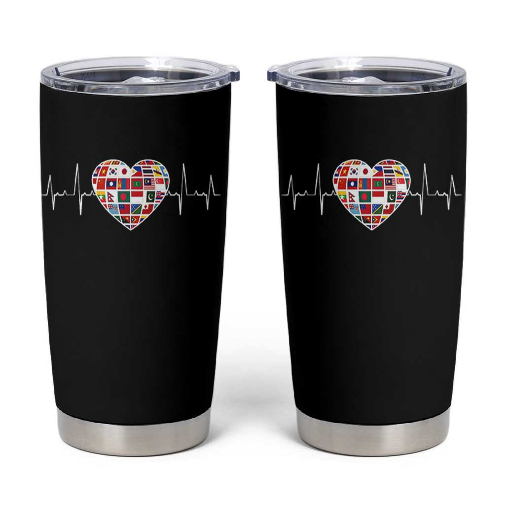 AAPI Heritage Month Heartbeat Heart Asian American and Pacific Islander Countries Flag Tumbler Cup