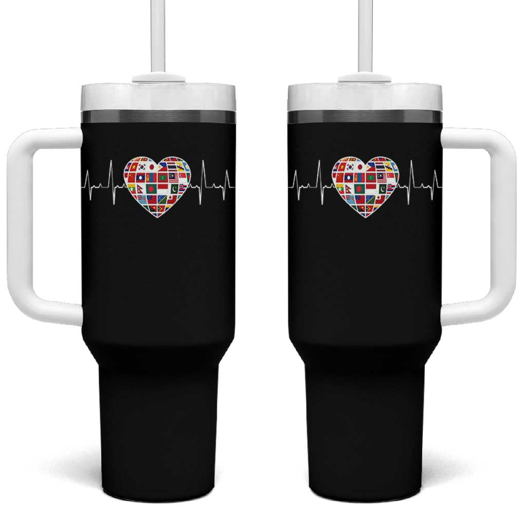 AAPI Heritage Month Heartbeat Heart Asian American and Pacific Islander Countries Flag Tumbler With Handle
