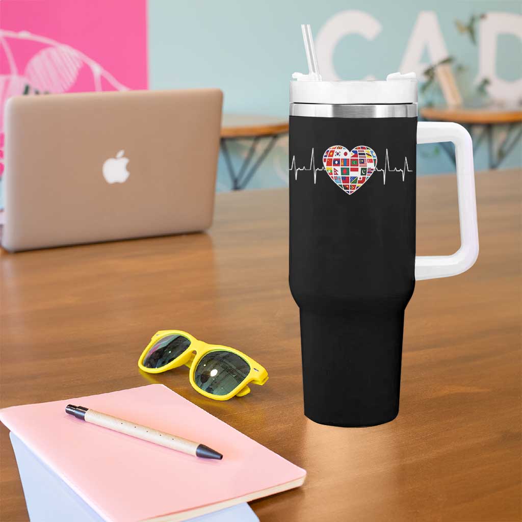 AAPI Heritage Month Heartbeat Heart Asian American and Pacific Islander Countries Flag Tumbler With Handle
