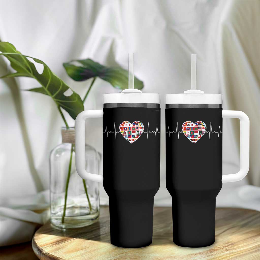 AAPI Heritage Month Heartbeat Heart Asian American and Pacific Islander Countries Flag Tumbler With Handle