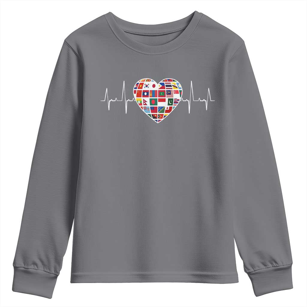 AAPI Heritage Month Heartbeat Heart Asian American and Pacific Islander Countries Flag Youth Sweatshirt