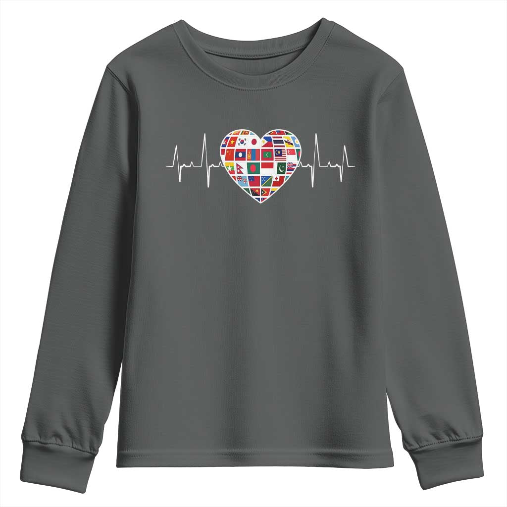AAPI Heritage Month Heartbeat Heart Asian American and Pacific Islander Countries Flag Youth Sweatshirt