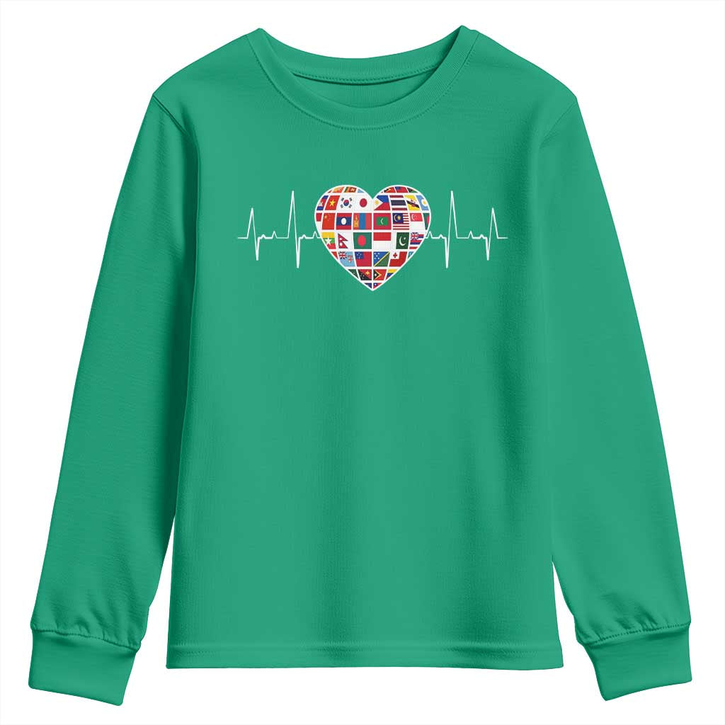 AAPI Heritage Month Heartbeat Heart Asian American and Pacific Islander Countries Flag Youth Sweatshirt