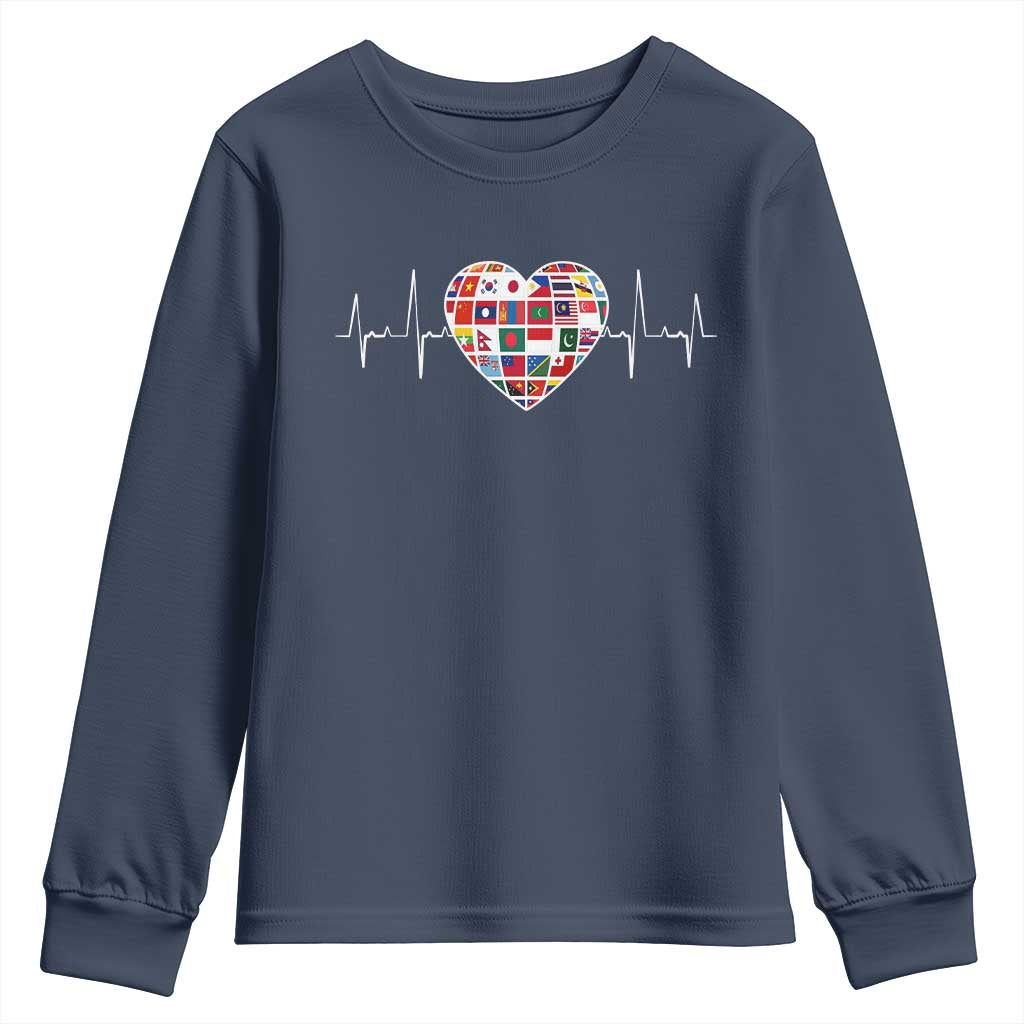 AAPI Heritage Month Heartbeat Heart Asian American and Pacific Islander Countries Flag Youth Sweatshirt