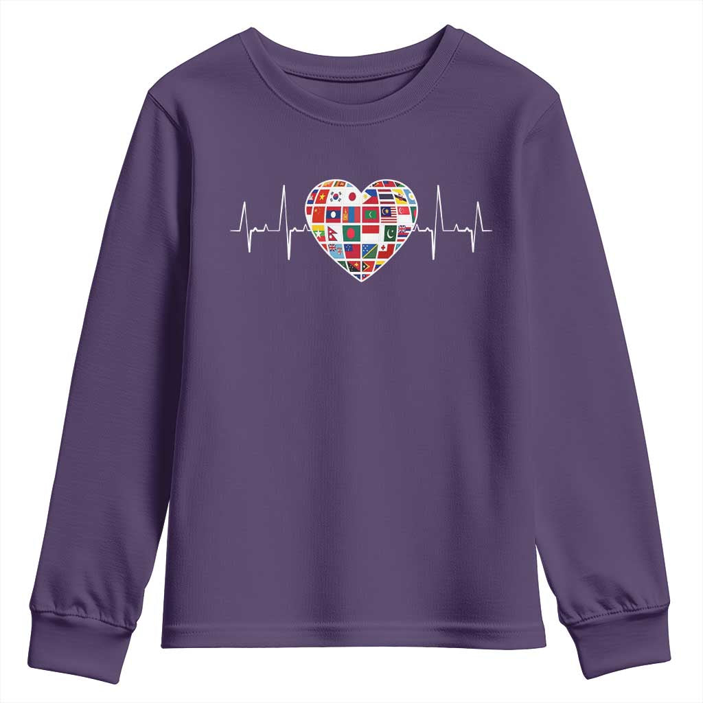 AAPI Heritage Month Heartbeat Heart Asian American and Pacific Islander Countries Flag Youth Sweatshirt