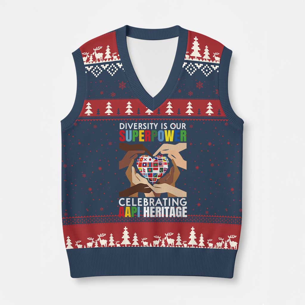AAPI Heritage Month V-Neck Knit Sweater Vest Diversity Is Our Superpower Asian American and Pacific Islander Countries