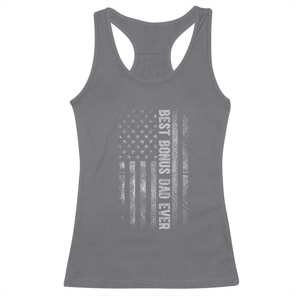 Funny Best Bonus Dad Ever Racerback Tank Top Fathers Day American Flag
