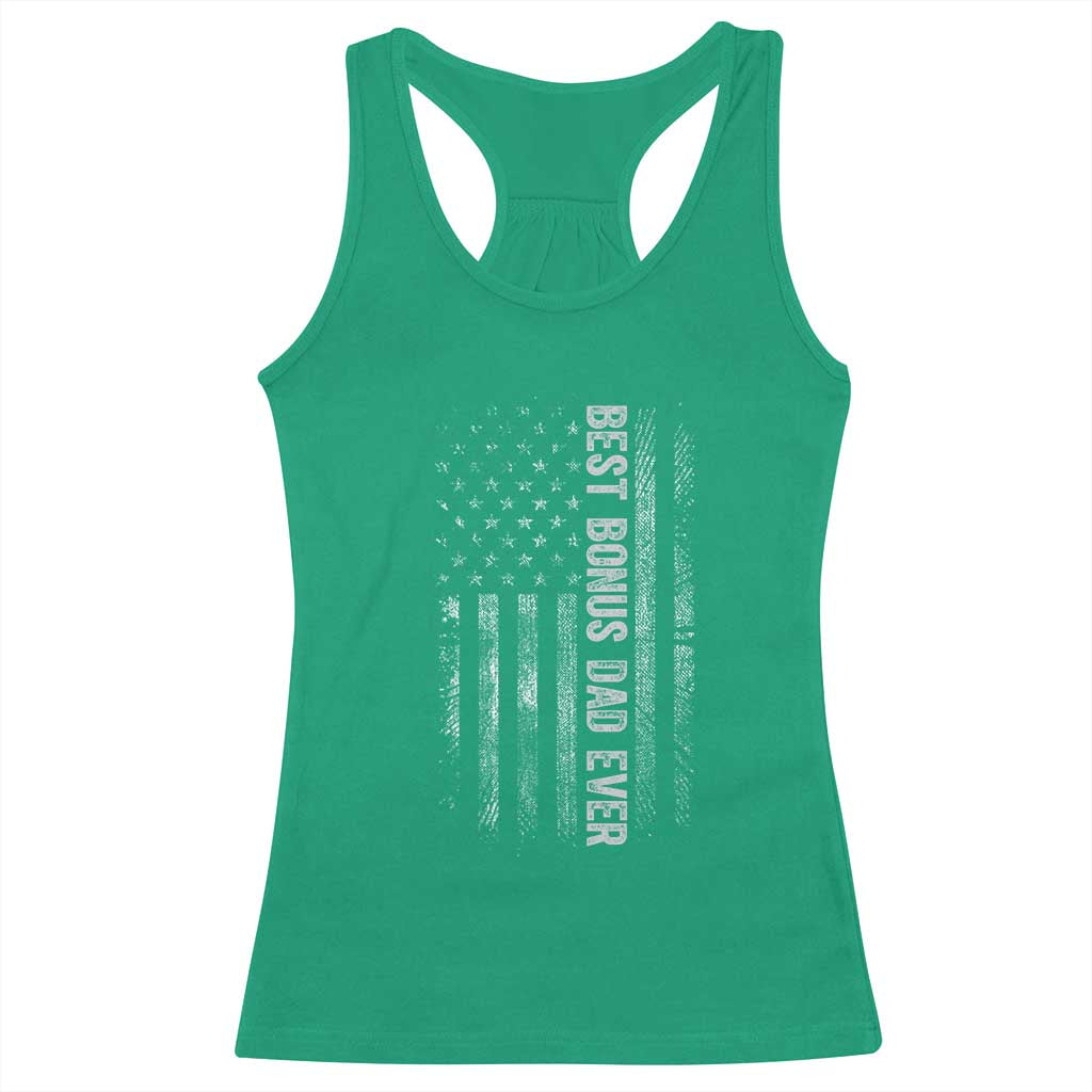 Funny Best Bonus Dad Ever Racerback Tank Top Fathers Day American Flag