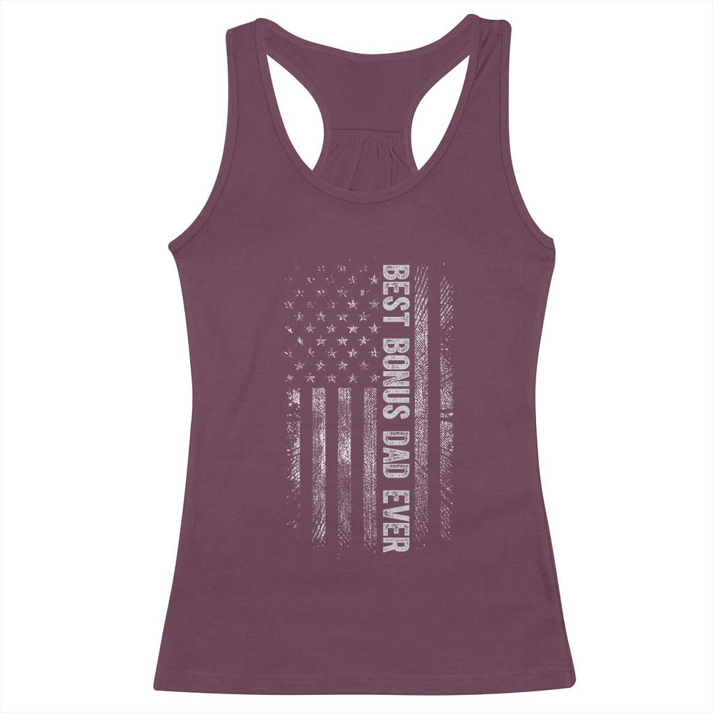Funny Best Bonus Dad Ever Racerback Tank Top Fathers Day American Flag