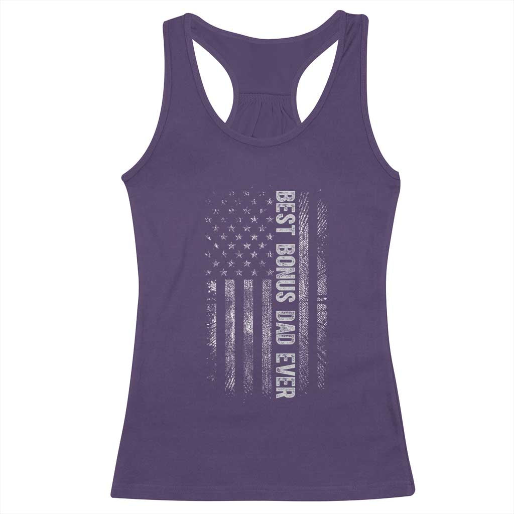 Funny Best Bonus Dad Ever Racerback Tank Top Fathers Day American Flag