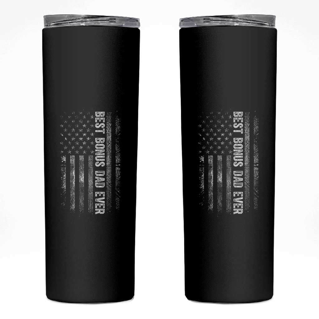 Funny Best Bonus Dad Ever Skinny Tumbler Fathers Day American Flag