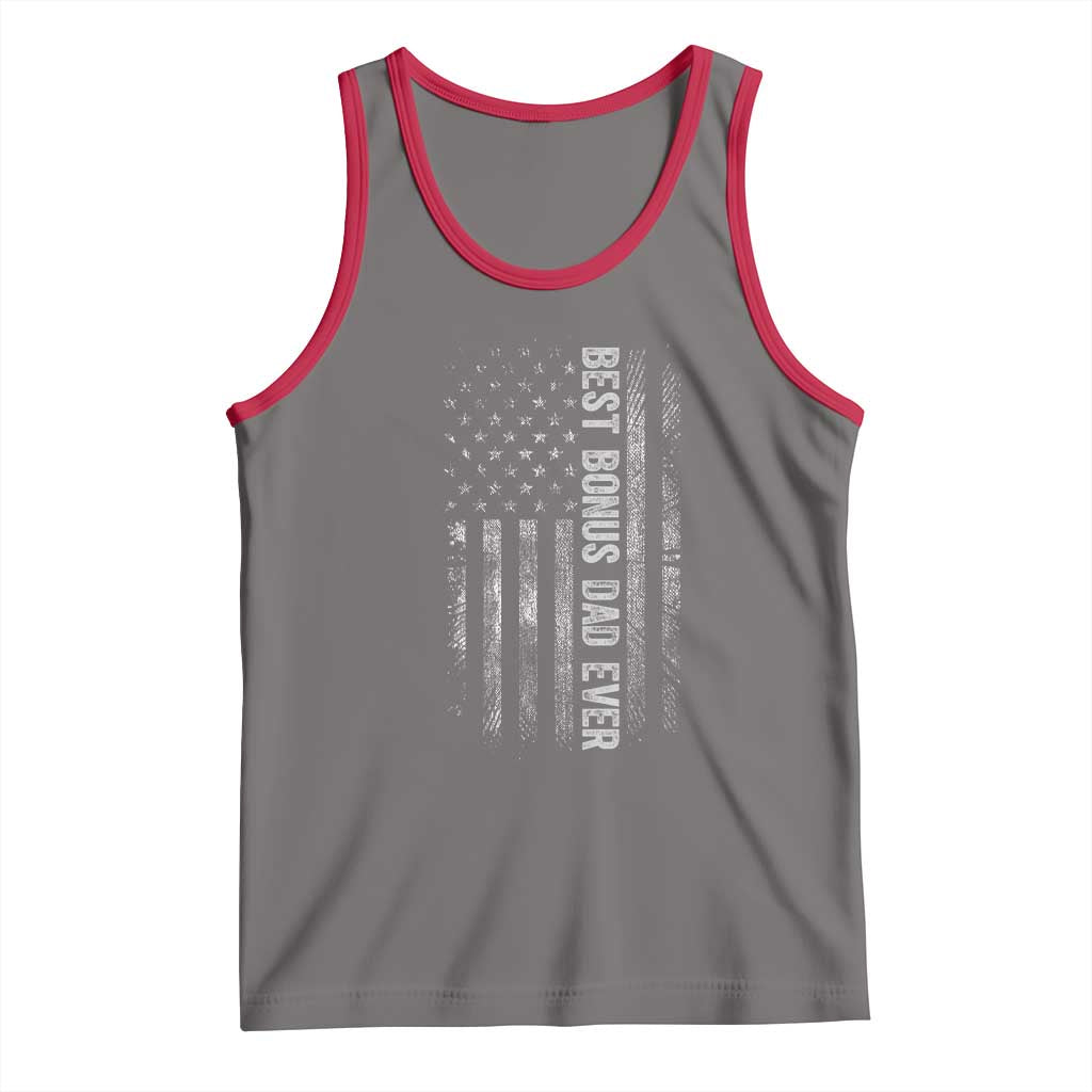 Funny Best Bonus Dad Ever Tank Top Fathers Day American Flag