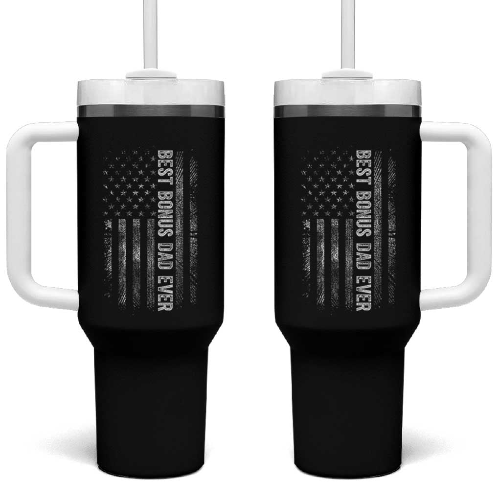 Funny Best Bonus Dad Ever Tumbler With Handle Fathers Day American Flag