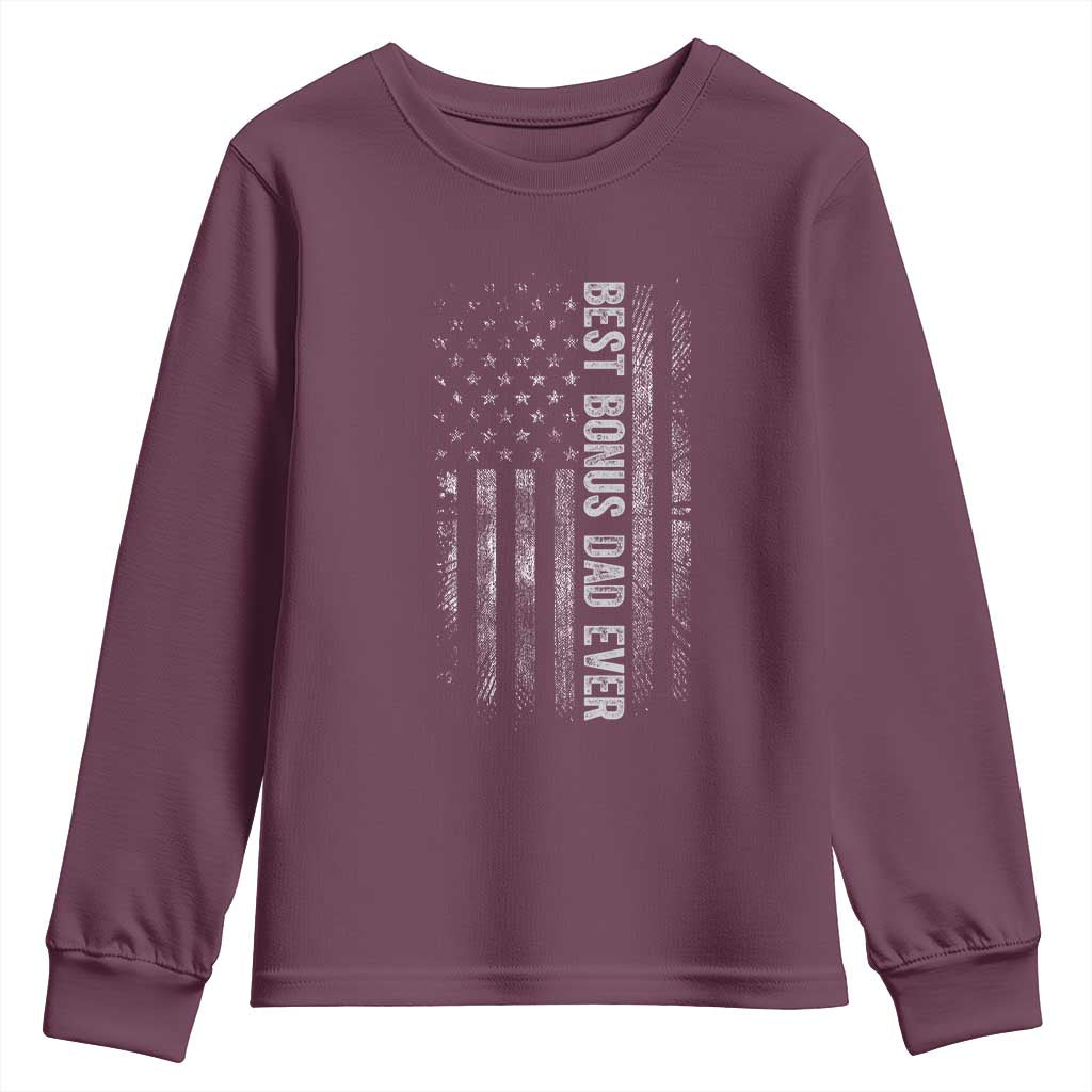 Funny Best Bonus Dad Ever Youth Sweatshirt Fathers Day American Flag