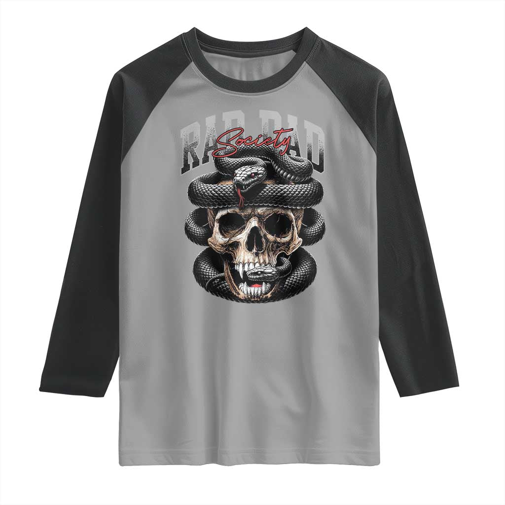 Funny Rad Dad Society Raglan Shirt Dad Life Skull Snake Fathers Day