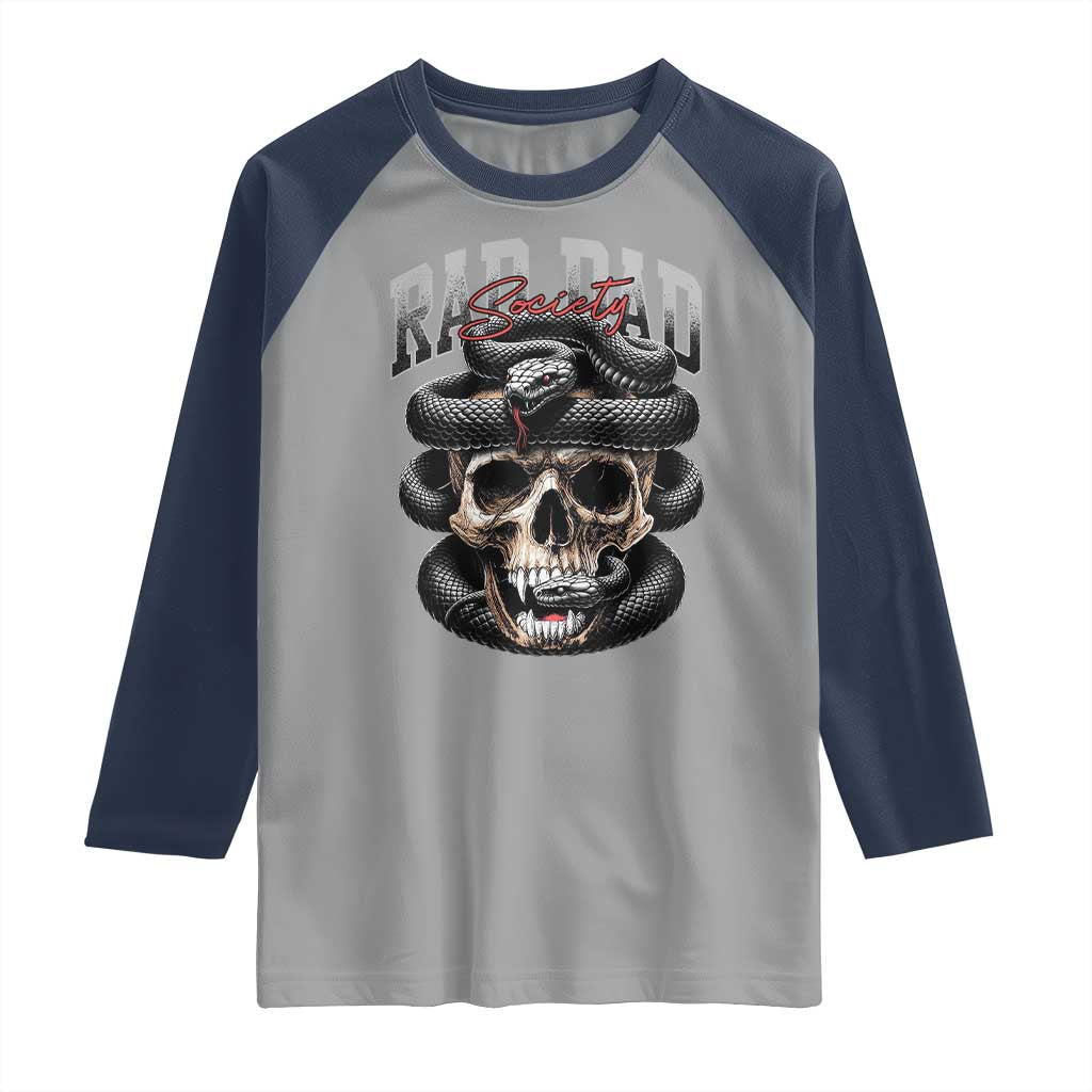 Funny Rad Dad Society Raglan Shirt Dad Life Skull Snake Fathers Day