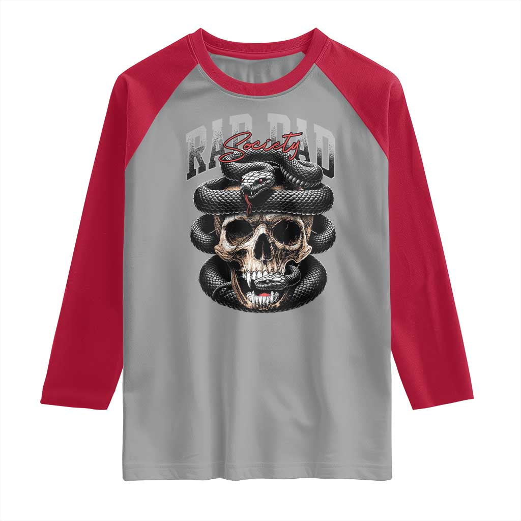 Funny Rad Dad Society Raglan Shirt Dad Life Skull Snake Fathers Day