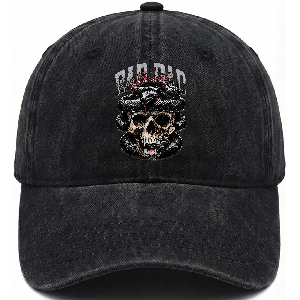 Funny Rad Dad Society Washed Cotton Baseball Cap Dad Life Skull Snake Fathers Day