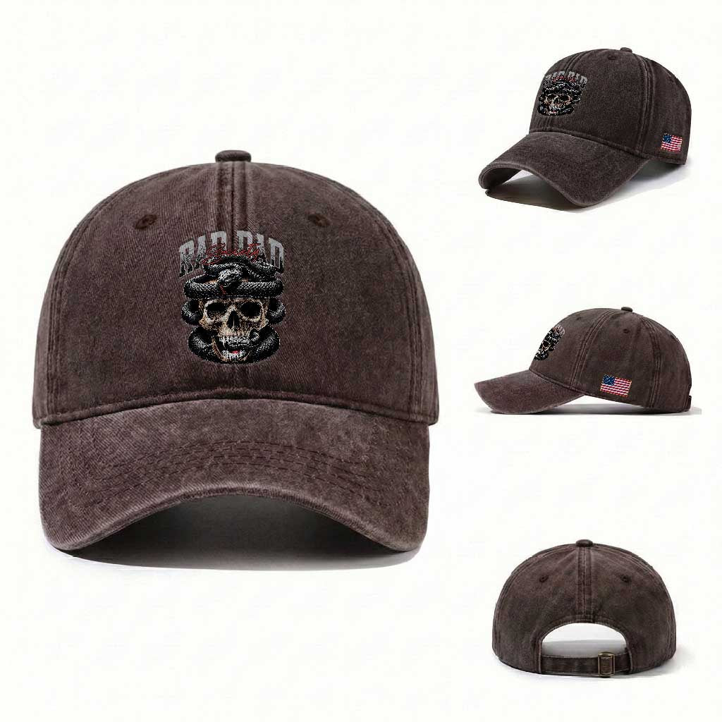 Funny Rad Dad Society Washed Cotton Baseball Cap Dad Life Skull Snake Fathers Day