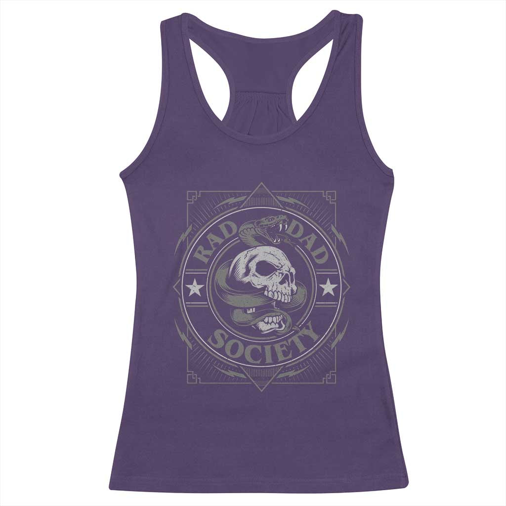 Funny Rad Dad Society Racerback Tank Top Vintage Skull Snake Fathers Day