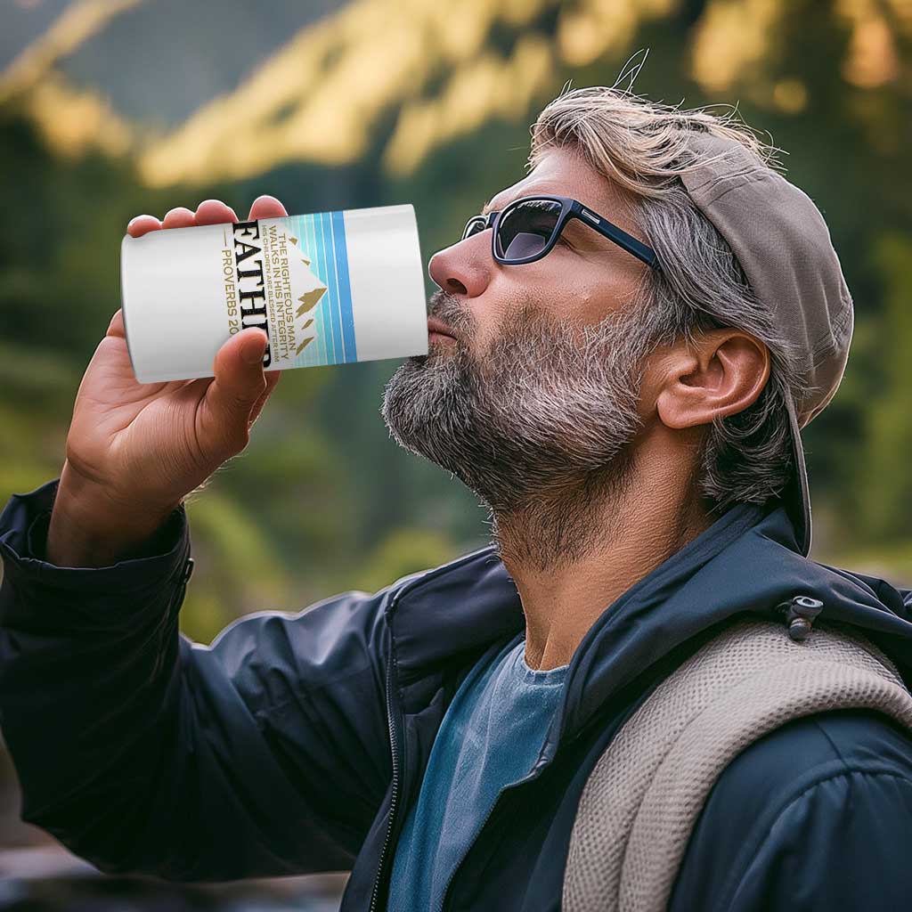 Funny Christian Father 4 in 1 Can Cooler Tumbler The Righteous Man Walks In His Integrity Fathers Day